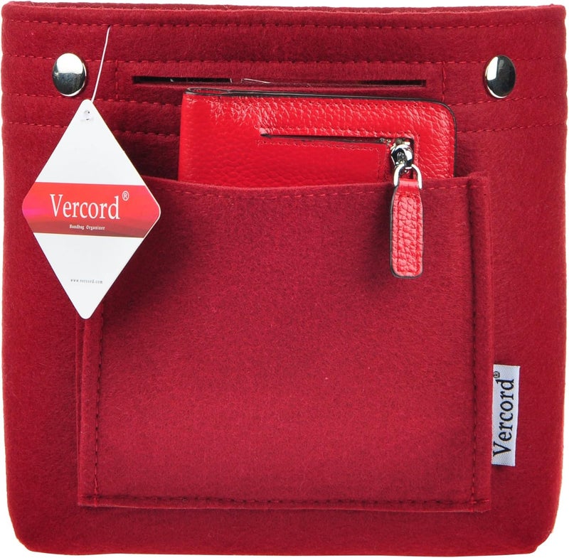 Vercord Mini Slim Small Felt Purse Organizer Insert Inside Handbag Tote Pocketbook for Women Burgundy - Image 2
